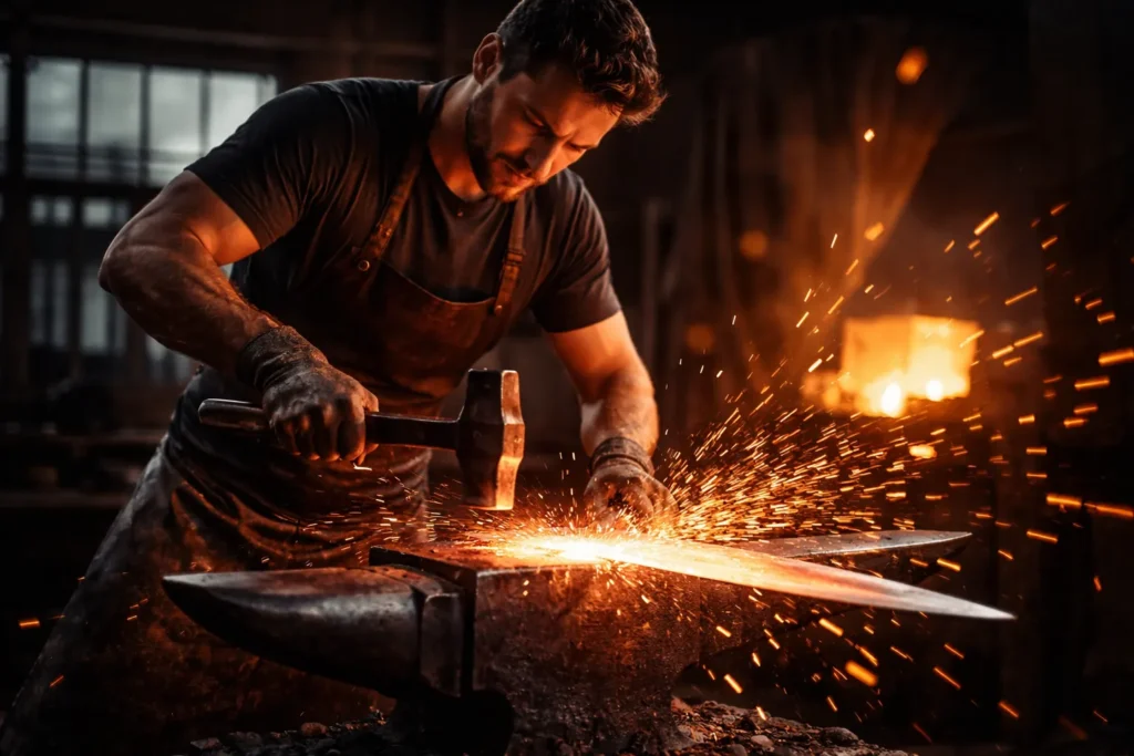 ferro sendo moldado em espada metáfora superação problemas