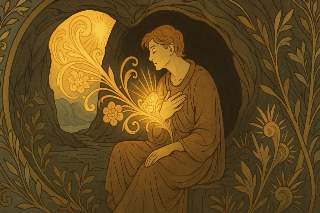 Deusa Amaterasu: O Brilho Divino Feminino da Mitologia Japonesa 13 Representação simbólica do despertar da luz interior inspirada no mito de Amaterasu