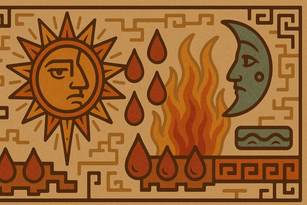 Mitologia Asteca: O Sacrifício como Chave para a Vida 6 Símbolos astecas representando Sol, Lua, sangue e água como fontes de vida