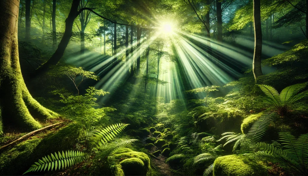 O Segredo do Eu de Ouro: A Lição Sufi Sobre o Encontro da Felicidade 3 Imagem do sol brilhando sobre uma floresta