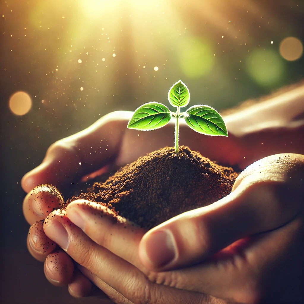 O Segredo do Eu de Ouro: A Lição Sufi Sobre o Encontro da Felicidade 4 Pessoa segurando uma pequena planta em crescimento em suas mãos