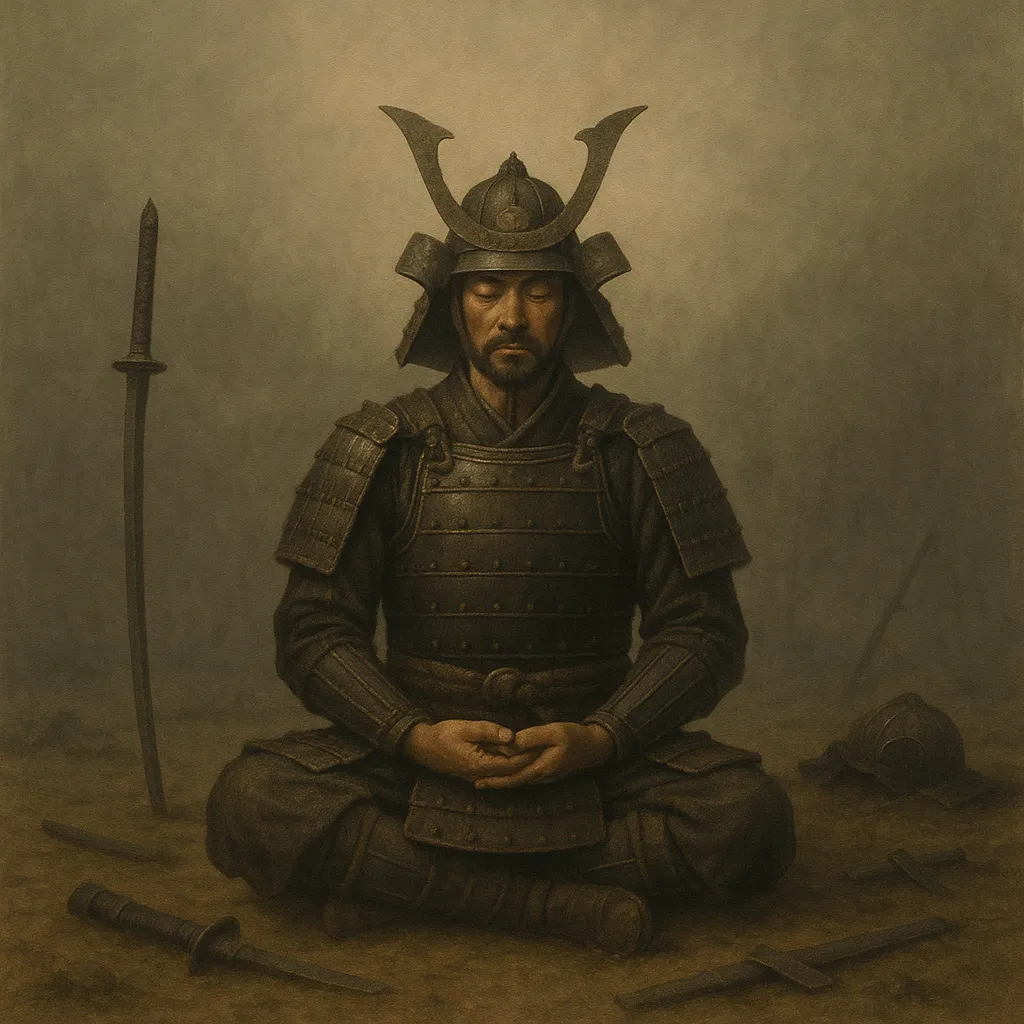 O Mito de Niké: A Vitória Sobre o Inimigo Interno 1 guerreiro oriental meditando em campo de batalha