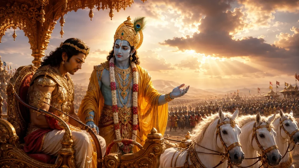 Krishna orientando Arjuna sobre o Dharma na Bhagavad Gita