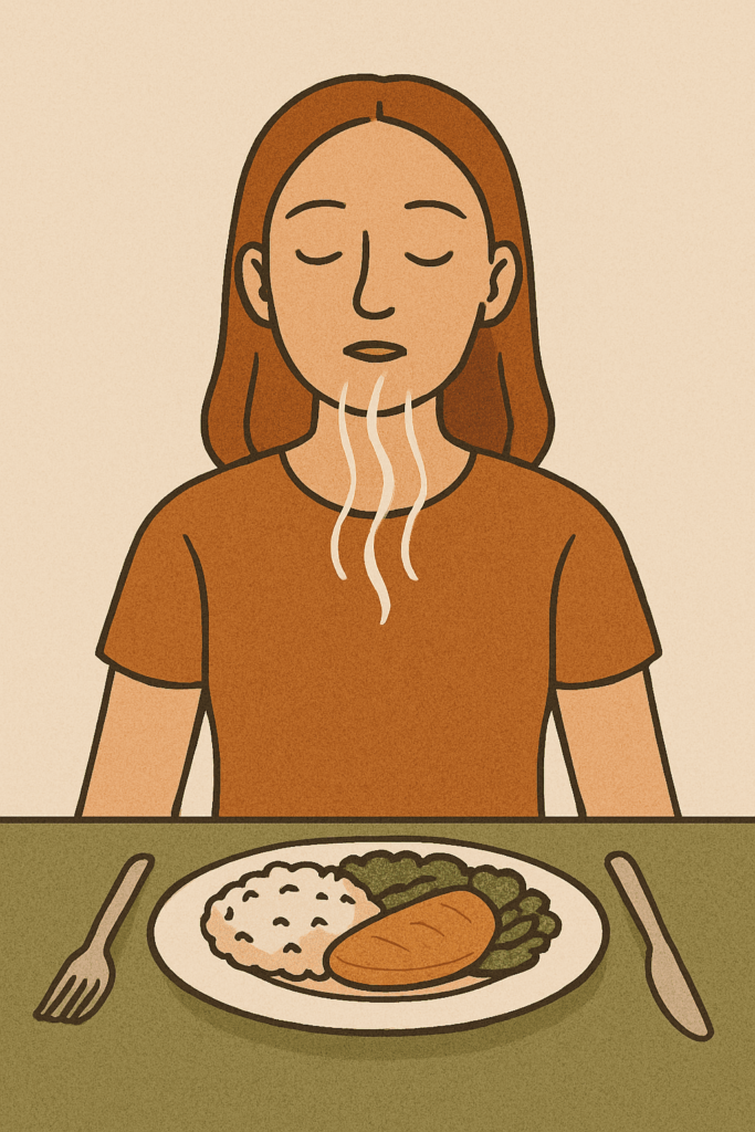 Mindful Eating 4 Pessoa respirando profundamente antes da refeição