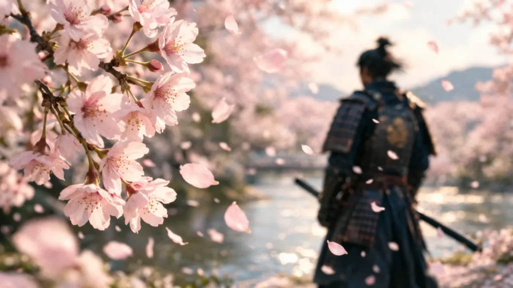 Flor de cerejeira simbolizando a vida efêmera dos samurais