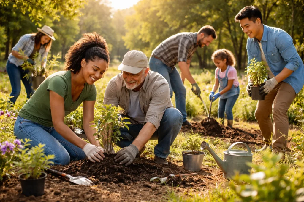 pessoas trabalhando juntas representando cooperação humana