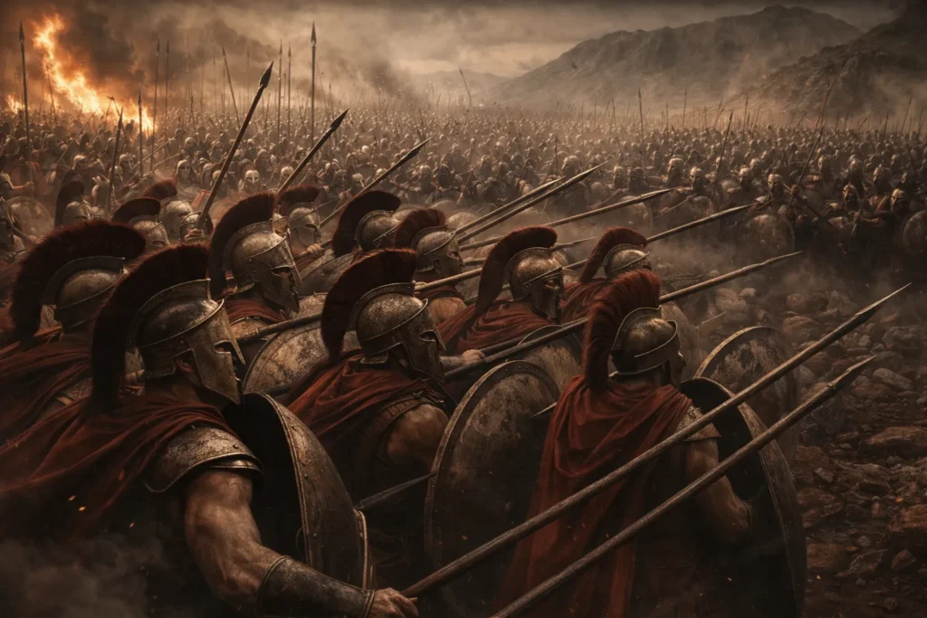 Guerreiros espartanos em formação de combate