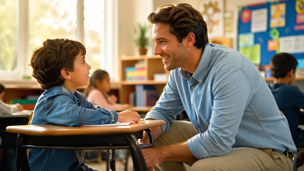 professor inspirador ensinando aluno com afeto na educação