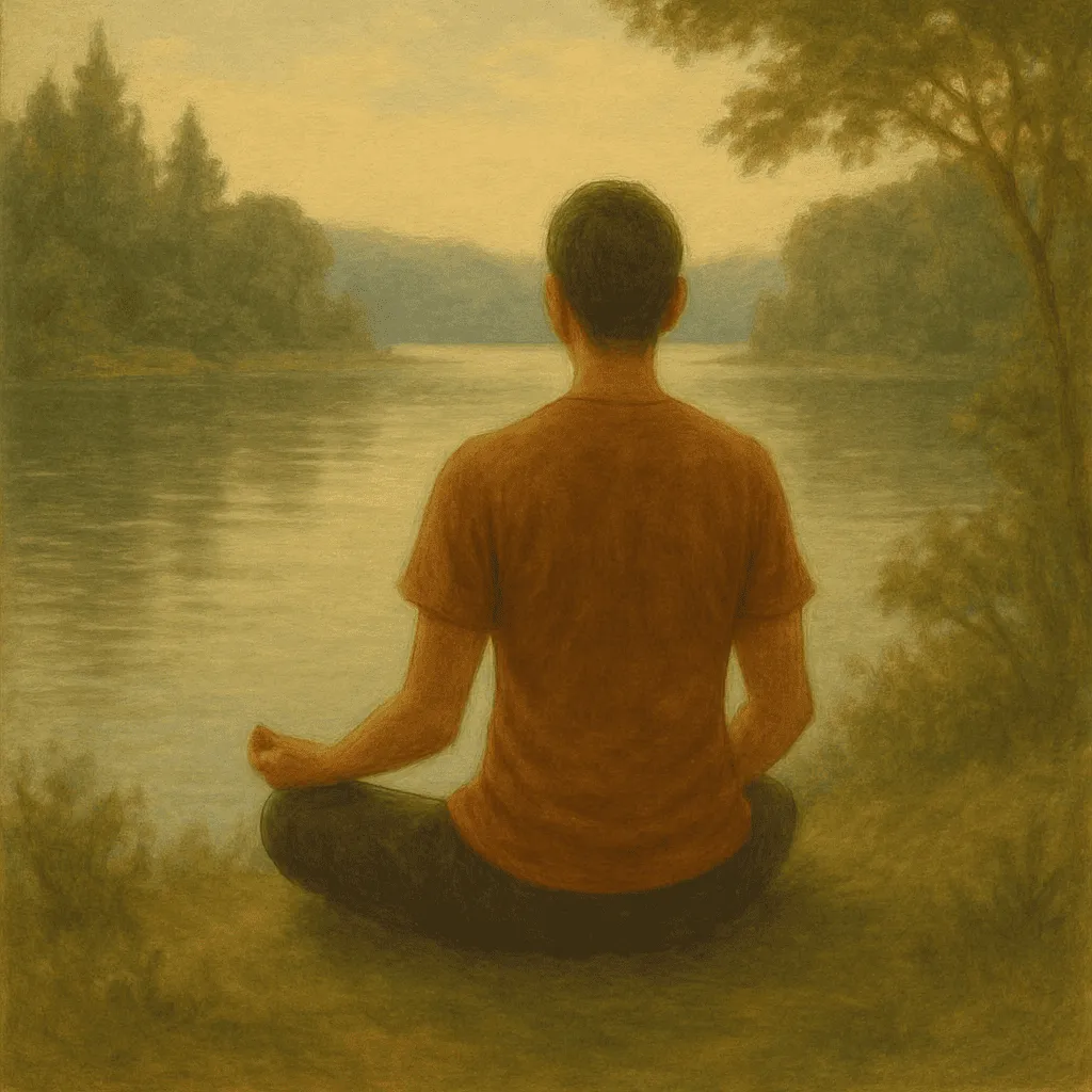 Pessoa meditando sozinha em ambiente natural calmo