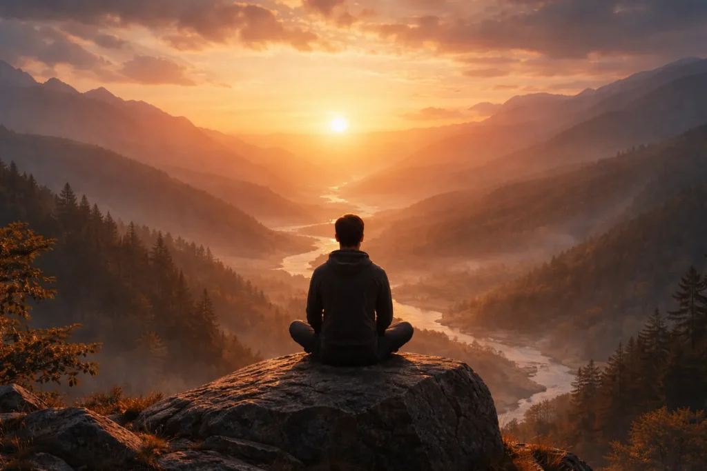 Pessoa refletindo sobre a busca pela verdade em meio à natureza
