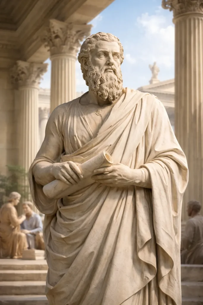 Platão refletindo sobre opinião e conhecimento na filosofia grega