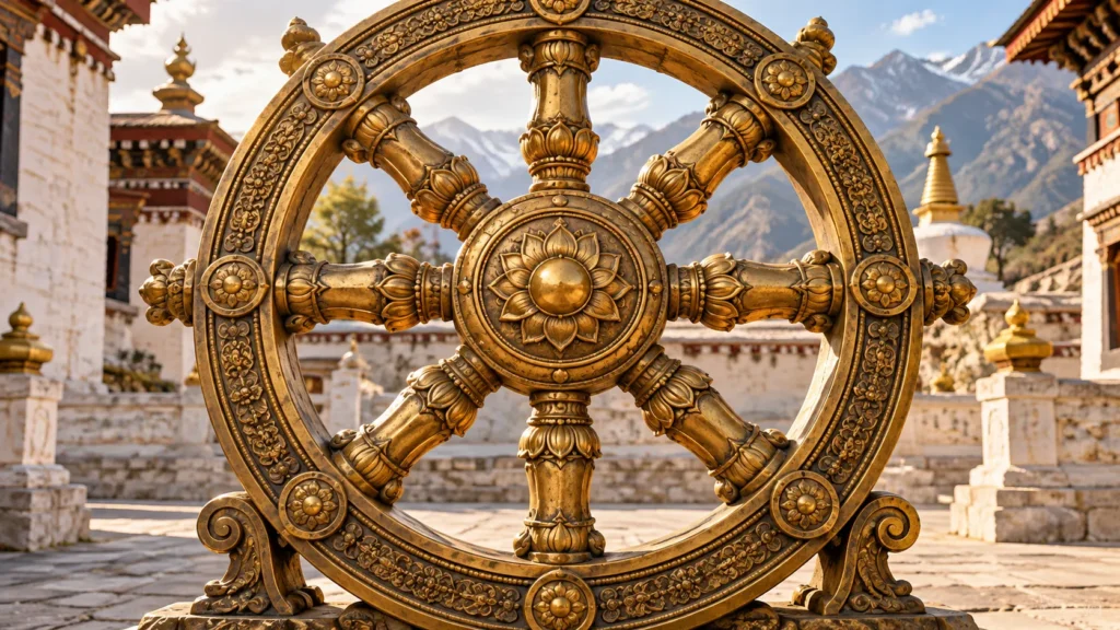 Roda do Dharma Dourada no Templo