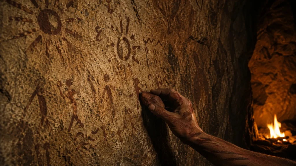 símbolos antigos gravados em pedra representando ideias invisíveis