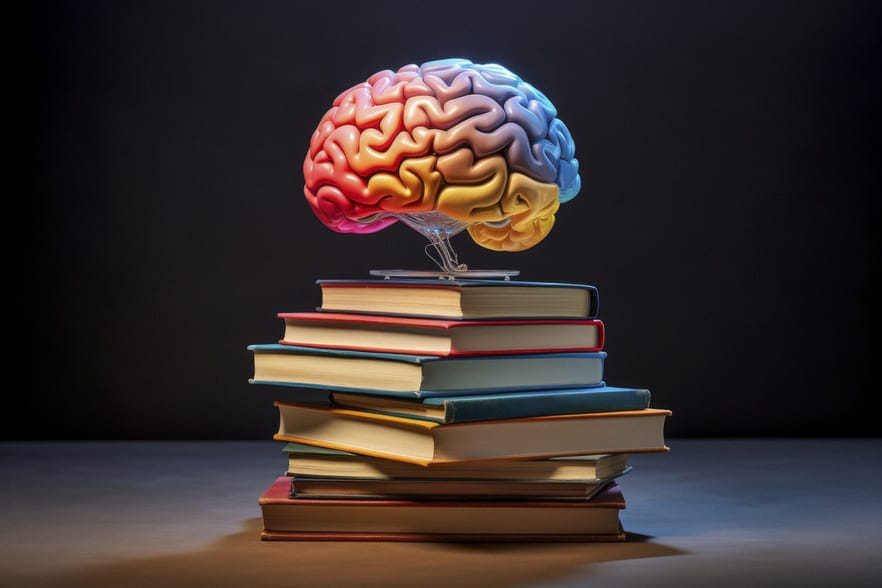 A Sabedoria Oculta nas Leis do Universo 2 books with brain digital art style education day