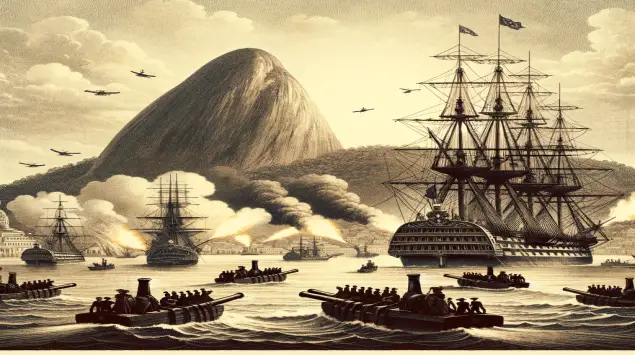 Navios da Revolta da Armada apontando canhões para o Rio de Janeiro.