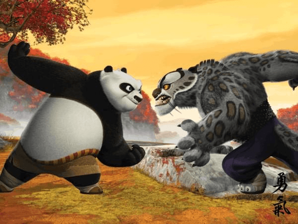 Po enfrentando Tai Lung, o vilão de Kung Fu Panda.