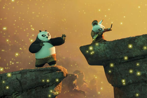 Po treinando com o Mestre Shifu em Kung Fu Panda.