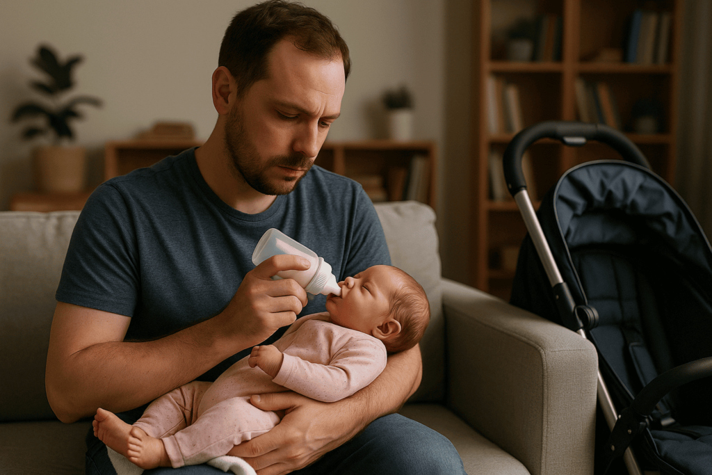 Desconexão da Realidade: Como a Tecnologia Está Mudando a Experiência Humana 3 Adulto alimentando um bebê reborn com mamadeira em casa