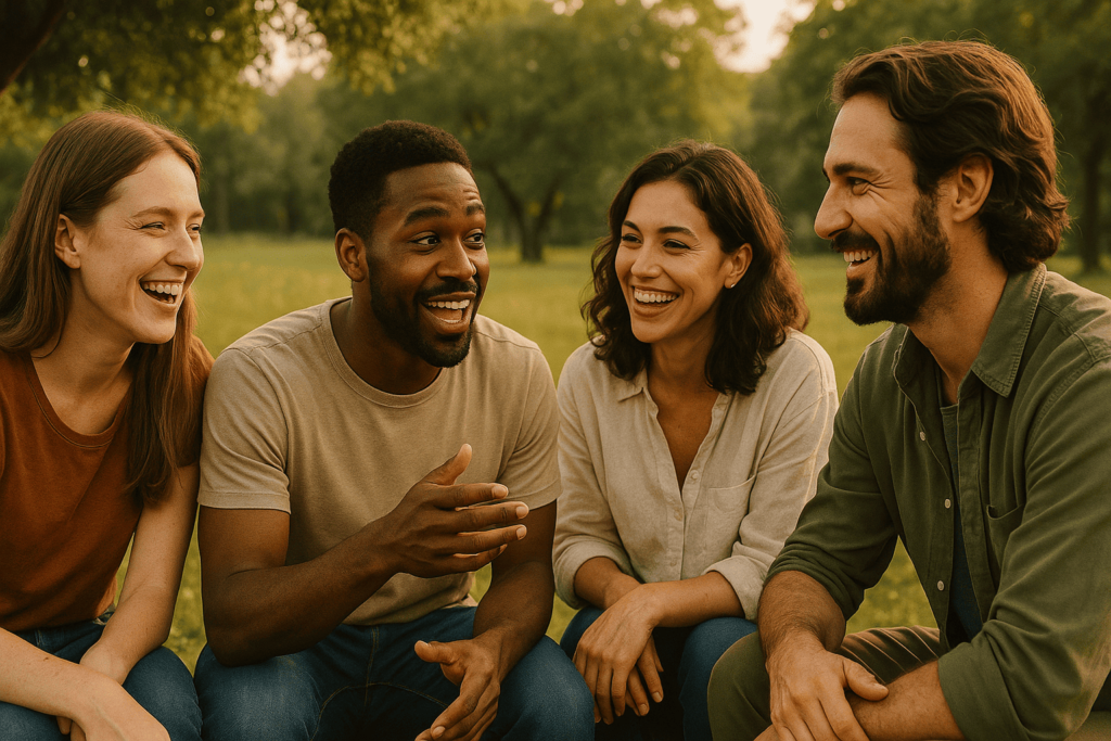 Desconexão da Realidade: Como a Tecnologia Está Mudando a Experiência Humana 4 Grupo de pessoas em roda conversando ao ar livre