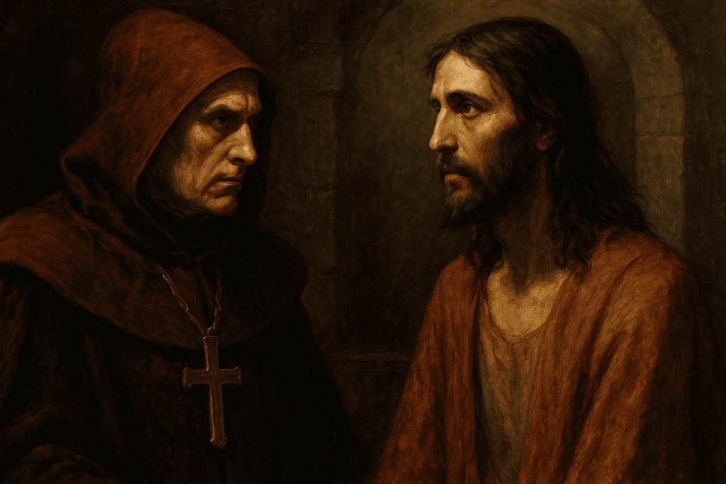 Livro "Os Irmãos Karamázov": Por Que Este Clássico de Dostoiévski Ainda Transforma Vidas? 4 Cena simbólica de Cristo diante do Inquisidor em Sevilha