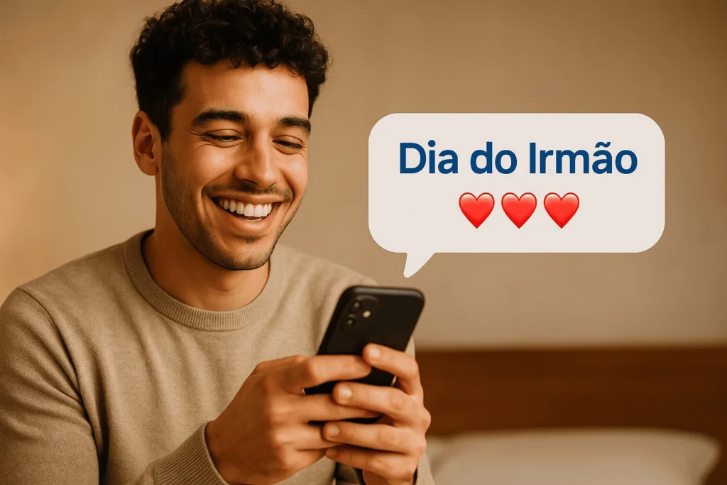 Dia do Irmão: Celebre o Amor Fraterno Que Transforma Vidas 4 Pessoa enviando mensagem carinhosa para o irmão no celular