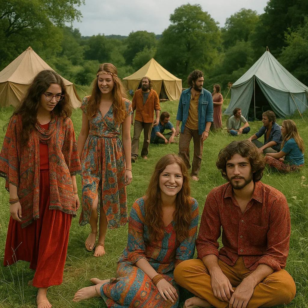 Série “As décadas que moldaram o mundo moderno”: A Revolução dos Anos 1960 - Como a Contracultura e a Espiritualidade Transformaram o Mundo Moderno 4 Comunidade hippie dos anos 60 em ambiente rural