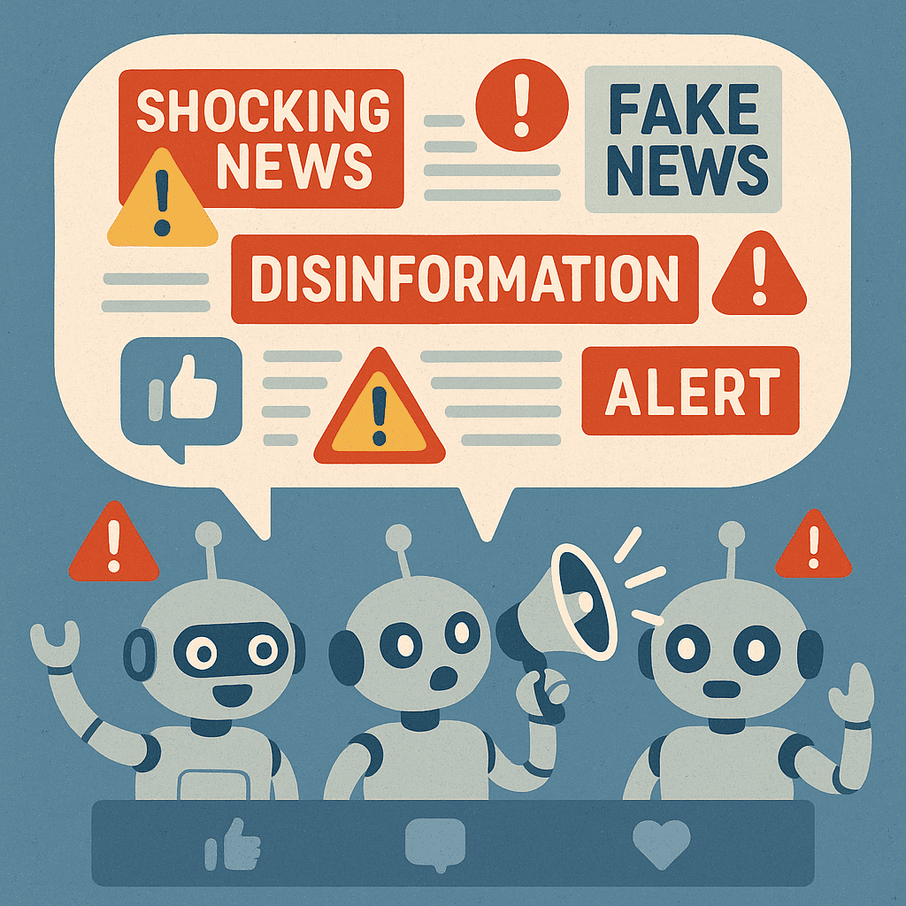 O Lado Sombrio da Inteligência Artificial: Riscos, Crimes e o Futuro da Tecnologia 3 Notícias falsas sendo espalhadas por robôs em redes sociais