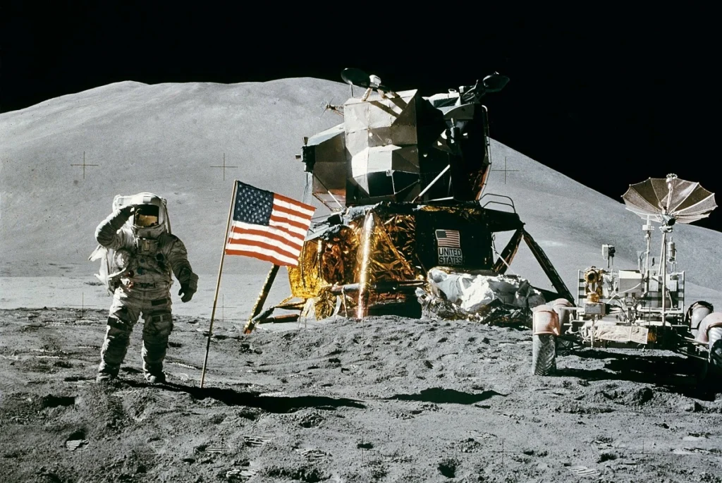 Ilustração do pouso do módulo lunar Apollo 11 na superfície da Lua