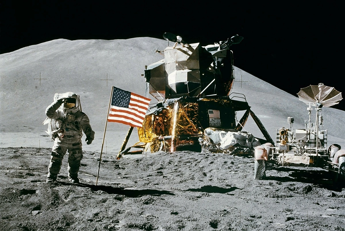 Ilustração do pouso do módulo lunar Apollo 11 na superfície da Lua