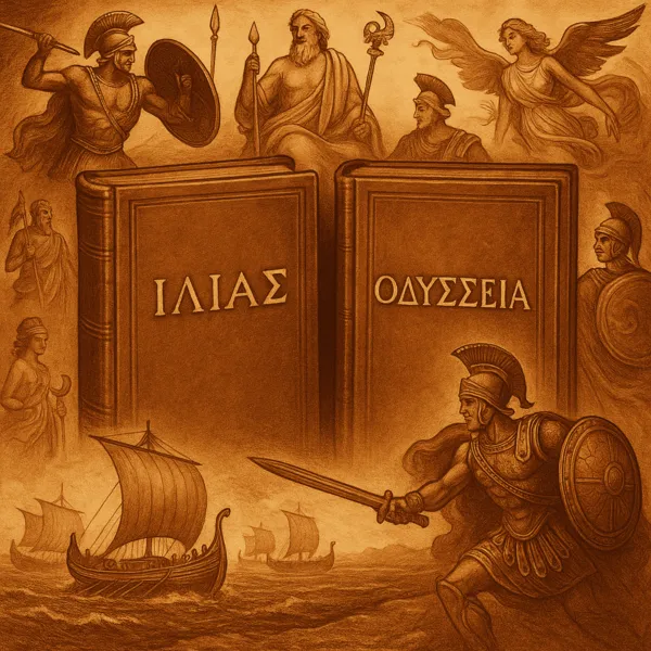 Série “Clássicos da Literatura”: A Ilíada e a Odisseia 1 Representação visual da Ilíada e da Odisseia, com elementos da mitologia grega