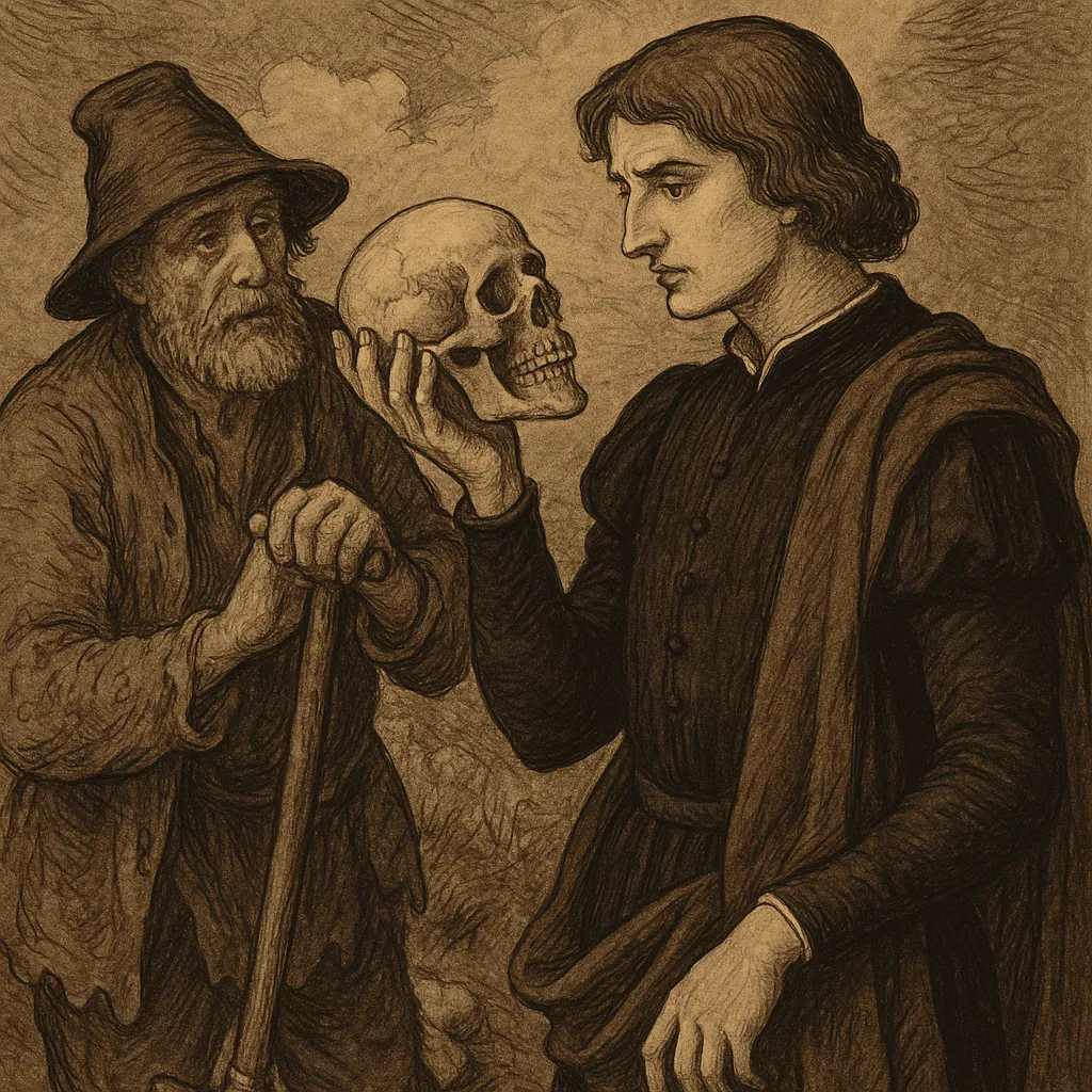 Serie "Clássicos da Literatura": Hamlet 6 Crânio na mão de Hamlet em cena icônica