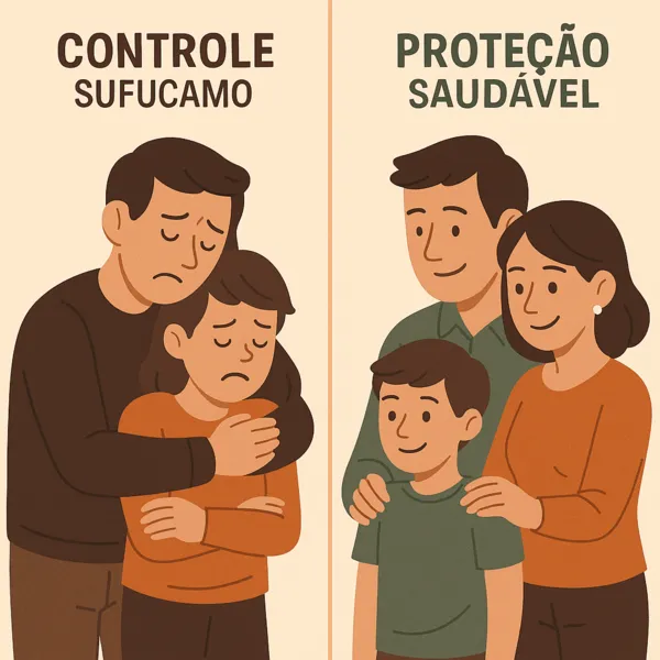 A Responsabilidade dos Pais em Proteger Seus Filhos 2 Ilustração mostrando diferença entre proteção e controle parental