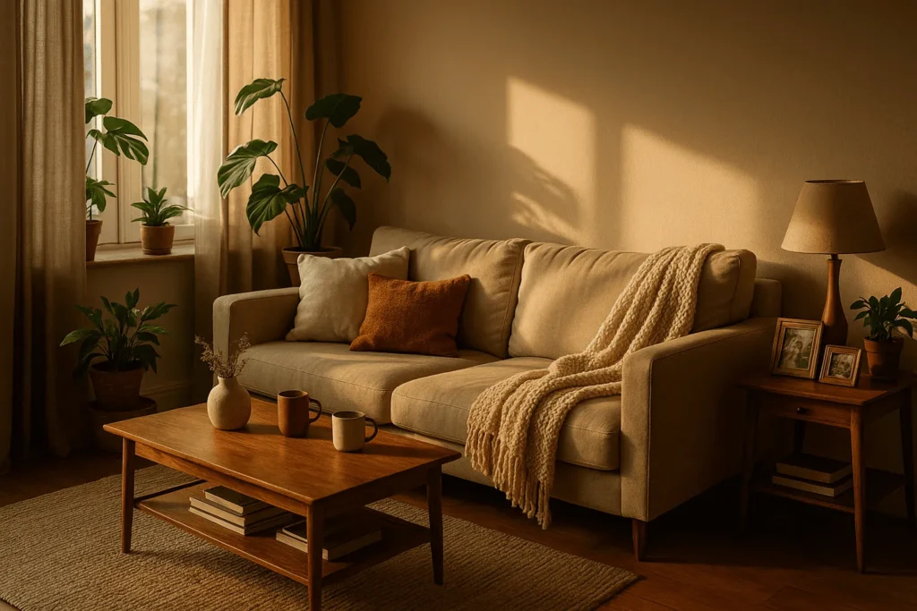 Interior acolhedor de casa mostrando vínculo afetivo com o espaço