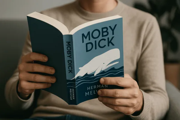 Série “Clássicos da Literatura”: Moby Dick 5 Leitor segurando o livro Moby Dick em ambiente moderno