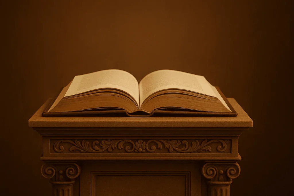 Série “Grandes Escritores da Humanidade” 3 Livro encima de um altar, literatura em forma de arte.