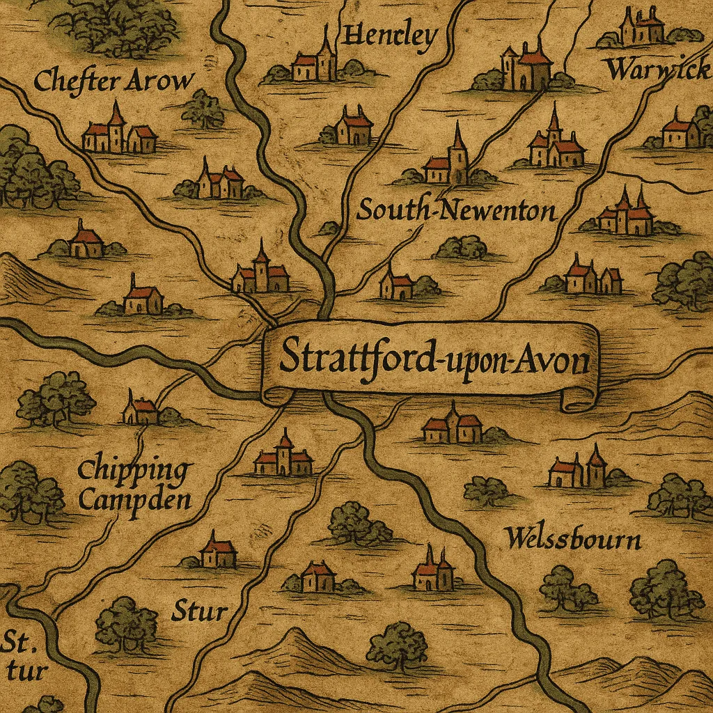 Serie "Clássicos da Literatura": Hamlet 2 Mapa antigo da Inglaterra com destaque para Stratford-upon-Avon
