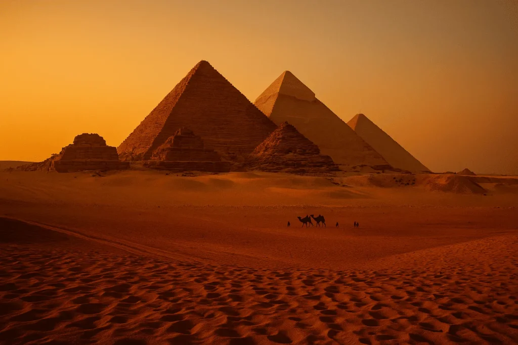 Pirâmides do Egito ao pôr do sol como expressão arquitetônica