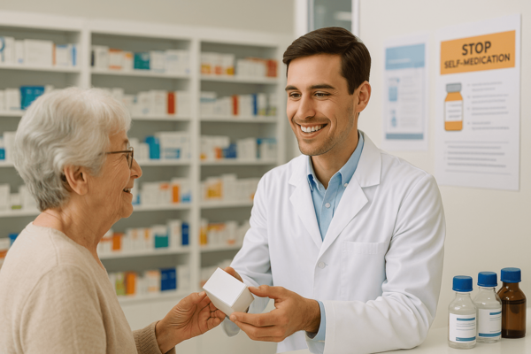 Farmacêutico atendendo paciente com empatia e responsabilidade