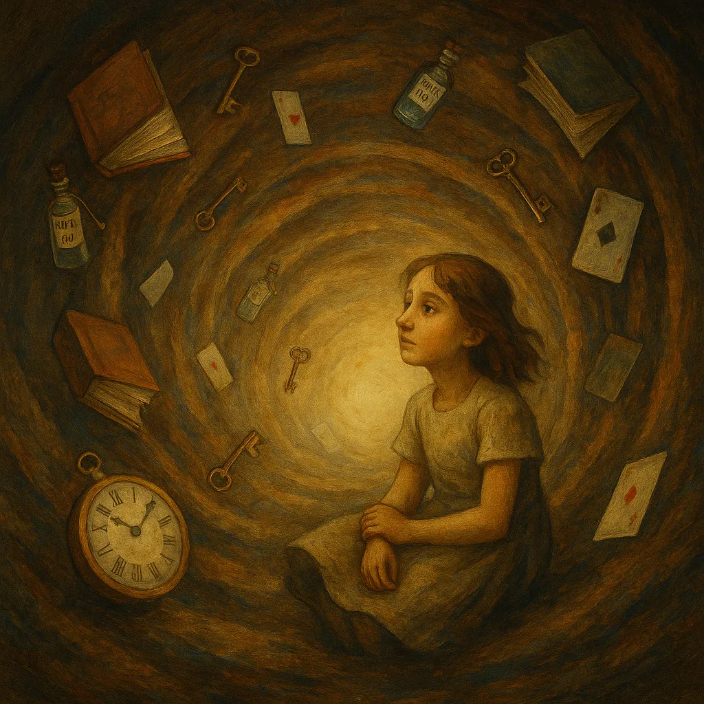 Queda de Alice como mergulho interior repleto de objetos simbólicos