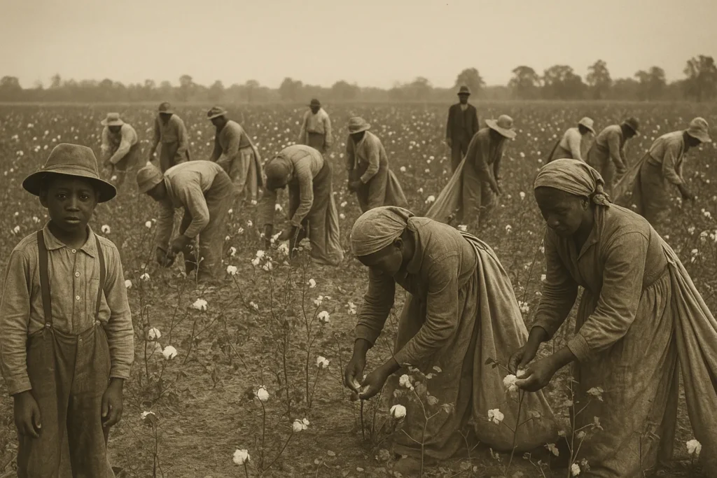 Campos de algodão no sul dos Estados Unidos no século XIX
