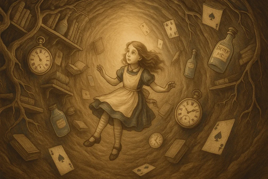 Alice no País das Maravilhas – queda pela toca do coelho em estilo vitoriano