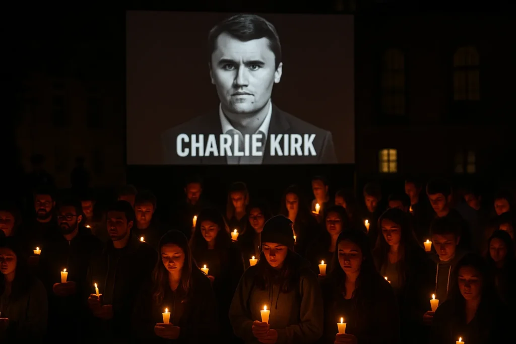 Como o Radicalismo e a Falta de Empatia Estão Moldando o Mundo Contemporâneo 4 Auditório universitário nos EUA com velas acesas em homenagem a Charlie Kirk