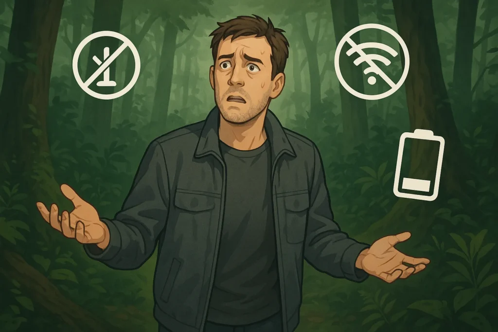 Homem moderno cercado de tecnologia, mas inseguro diante da natureza