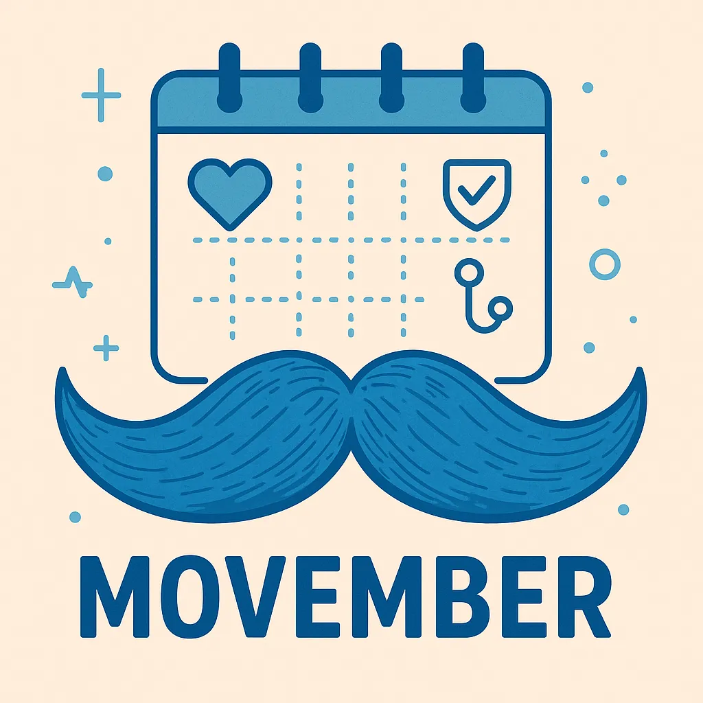 símbolo do movimento Movember com bigode azul