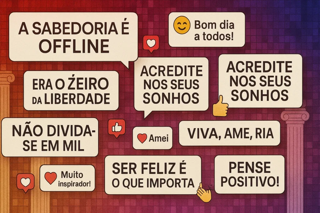 E Se Sócrates Tivesse um Instagram? A Filosofia na Era dos Reels 2 Mural digital cheio de opiniões, emojis e frases feitas