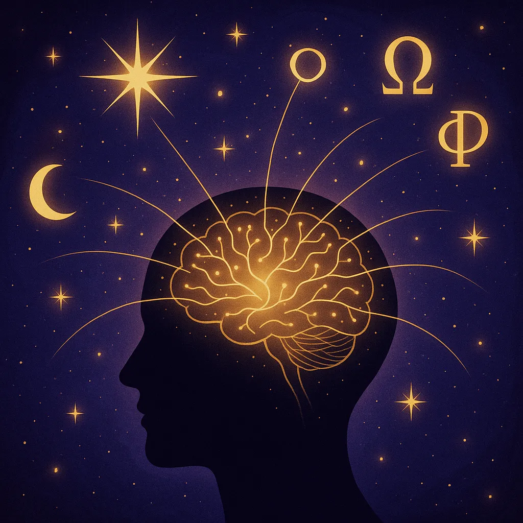 Delulu é a Solução? O Que Está Por Trás do Otimismo Mais Viral das Redes 3 Representação da Lei do Mentalismo com mente humana conectada ao cosmos