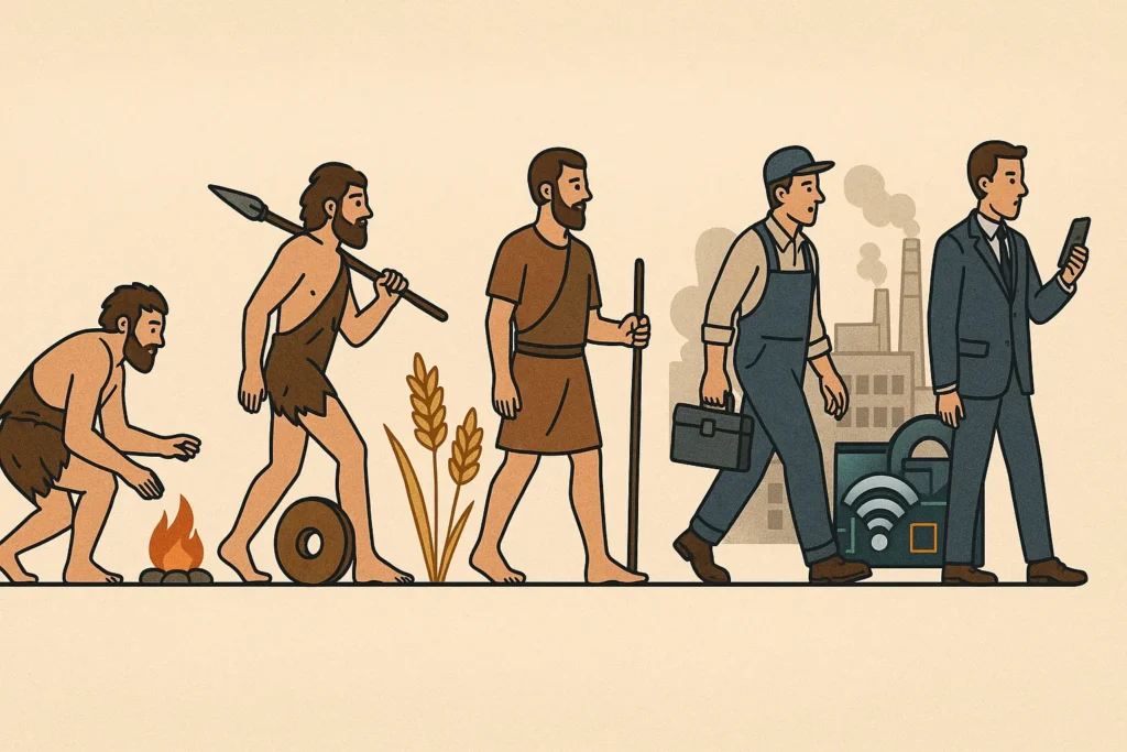 Representação da evolução humana rumo ao conforto