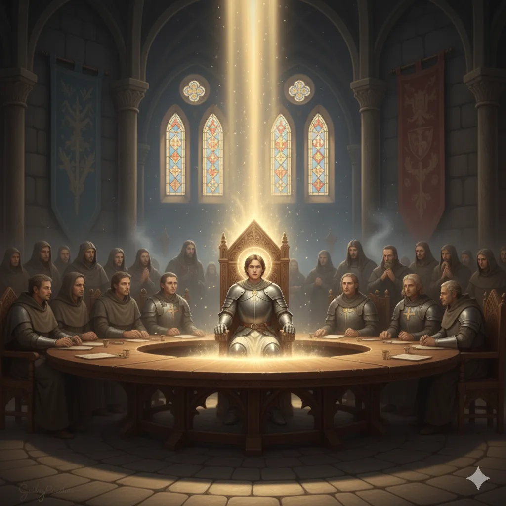 Sir Galahad iluminado ao sentar-se no Assento Perigoso