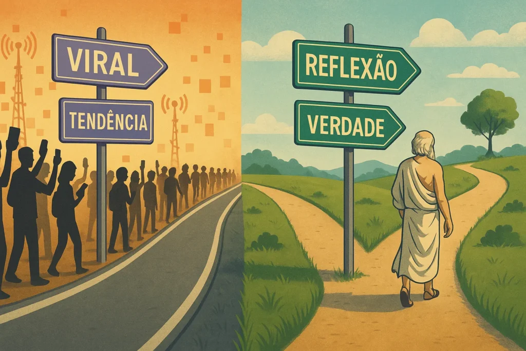 E Se Sócrates Tivesse um Instagram? A Filosofia na Era dos Reels 4 Pessoa olhando para um espelho desligando o celular, em introspecção