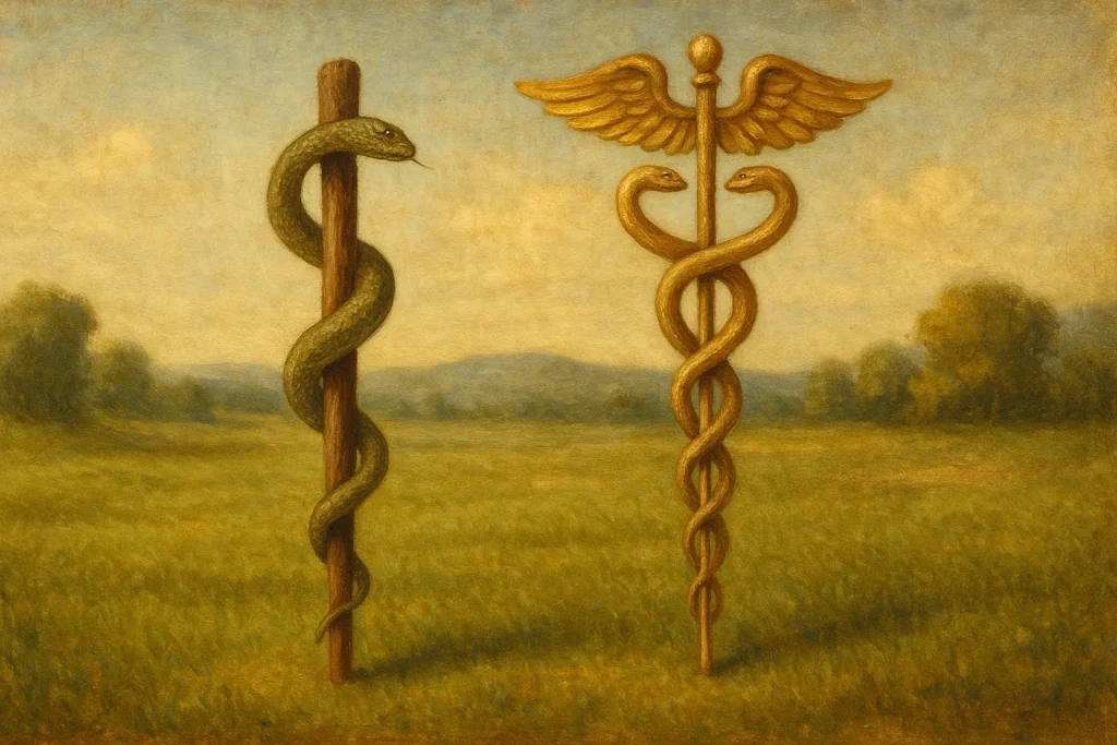Diferença entre bastão de Asclépio e caduceu de Hermes